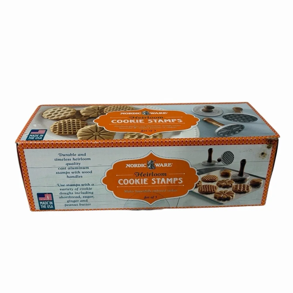 Nordic Ware Heirloom Cookie Stamps Wood Handles Cast Aluminum‎ NIB Aluminum